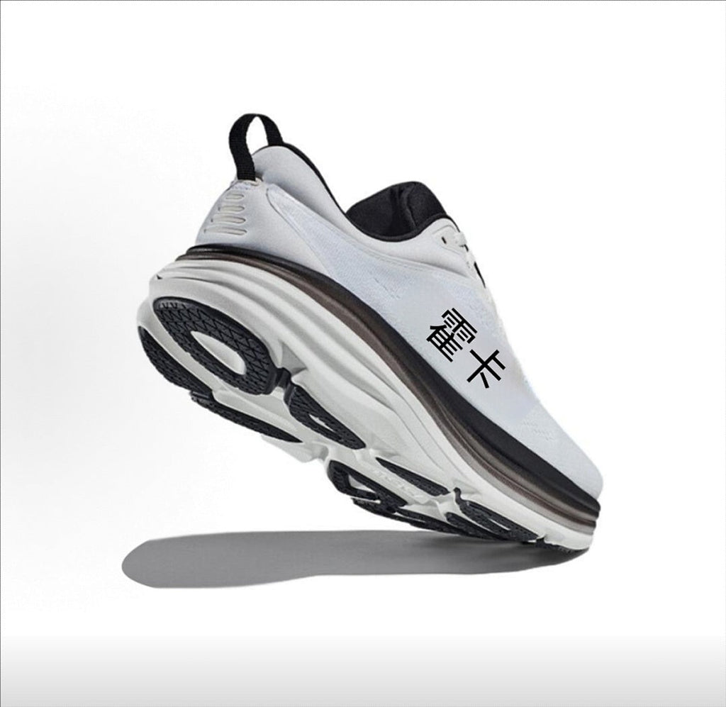 HOKA Bondi 8 Running Shoes in White and Black - product image from the listing.