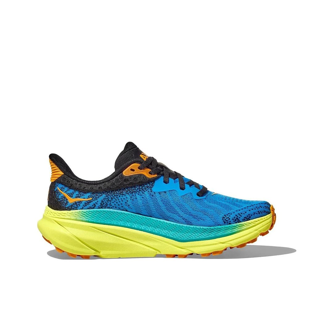 HOKA Challenger 7 Trail Running Shoes in Blue Yellow - product image from the listing.