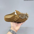 Brown Embellished Backless Slip-On Clogs with Buckle - product image from the listing.