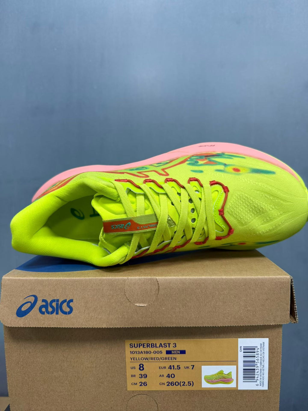 ASICS Superblast 3 Shoes for Running Yellow/Red/Green 1013A180-005 - product image from the listing.