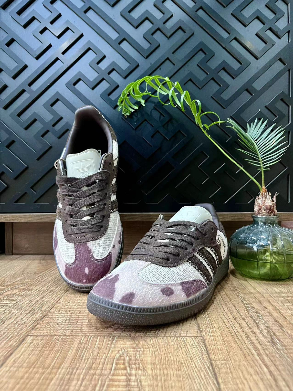 adidas Samba Low-Cut Sneakers in White and Purple Print - product image from the listing.