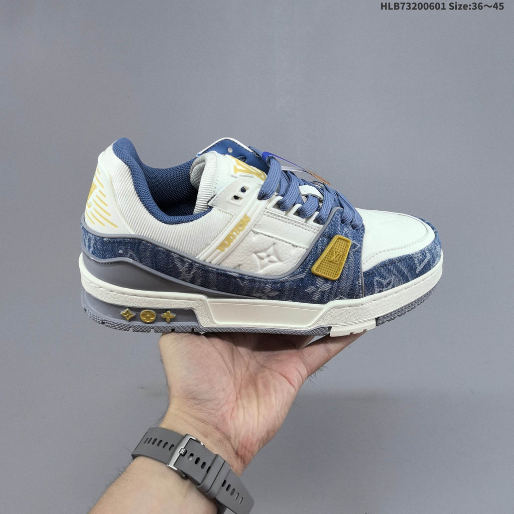 Louis Vuitton Blue Denim-Pattern Low-Cut Sneakers - product image from the listing.