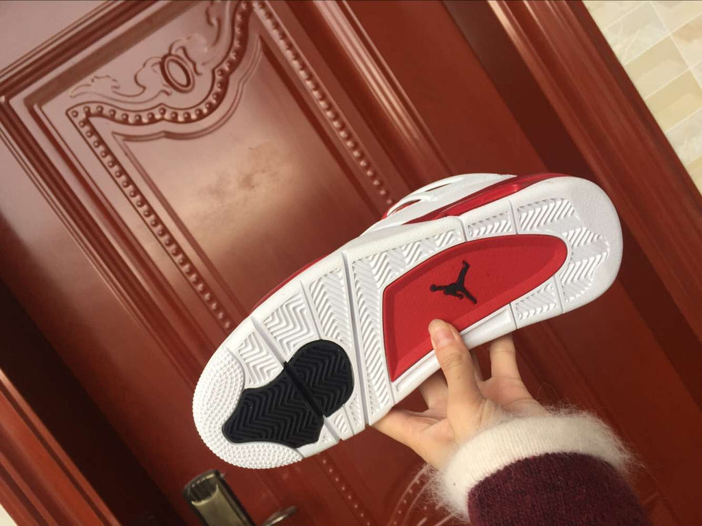 Jordan 4 Retro High-Top Sneakers in White and Red - product image from the listing.