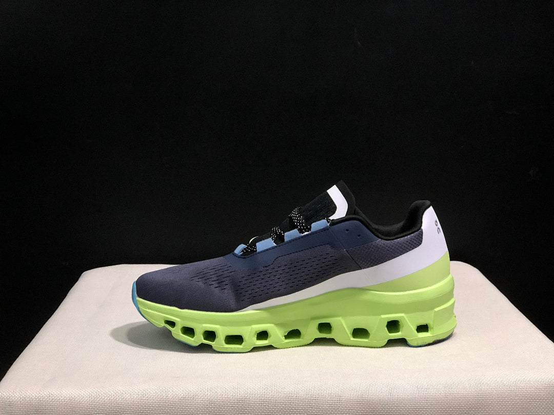 Navy and Lime On Cloudmonster Running Shoes - product image from the listing.
