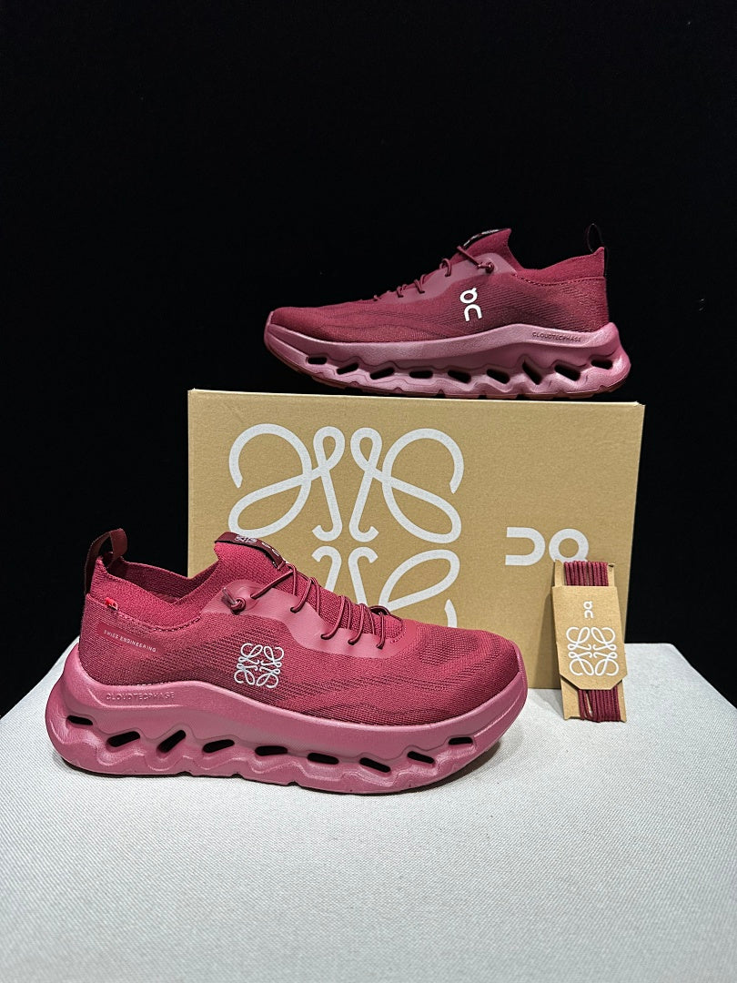 On x Loewe Cloudtilt Sneakers in Cherry in Burgundy - product image from the listing.