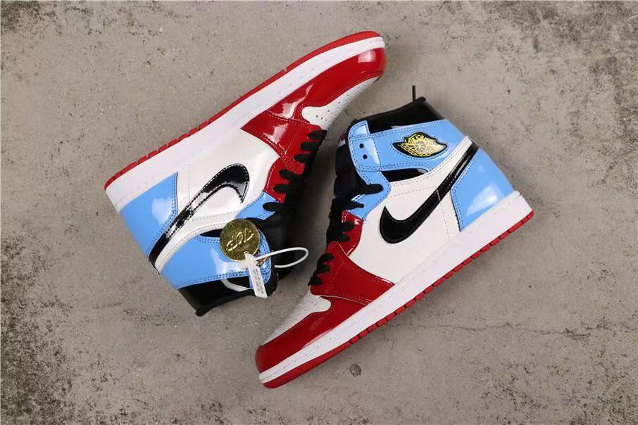 Air Jordan 1 Fearless High-Top Sneakers in Red, in White and Blue - product image from the listing.