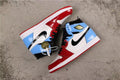 Air Jordan 1 Fearless High-Top Sneakers in Red, in White and Blue - product image from the listing.