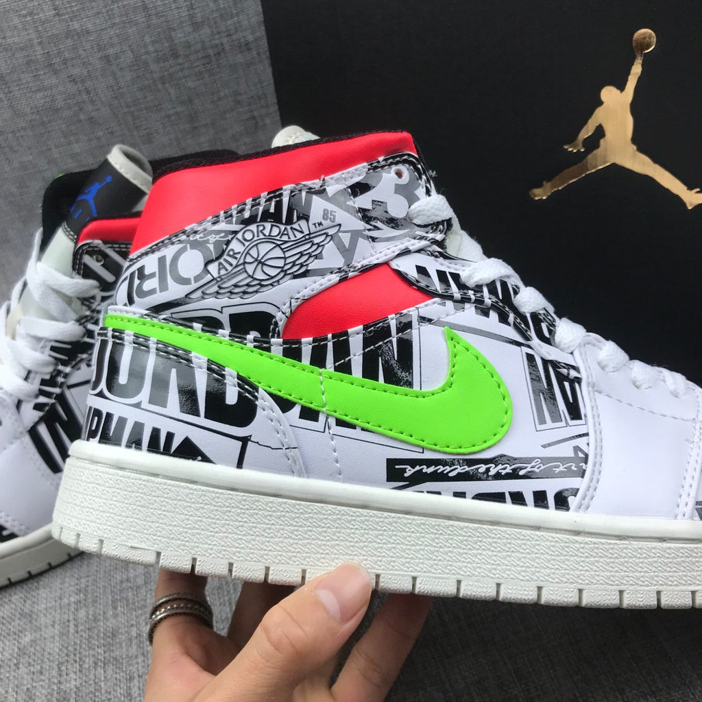 Air Jordan 1 Mid Graphic Sneakers Black White - product image from the listing.