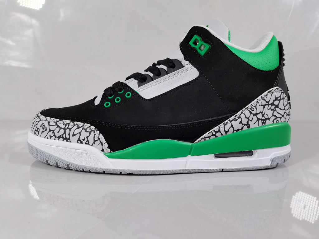 Black Green Elephant Print Sneakers - Jordan 3 - product image from the listing.