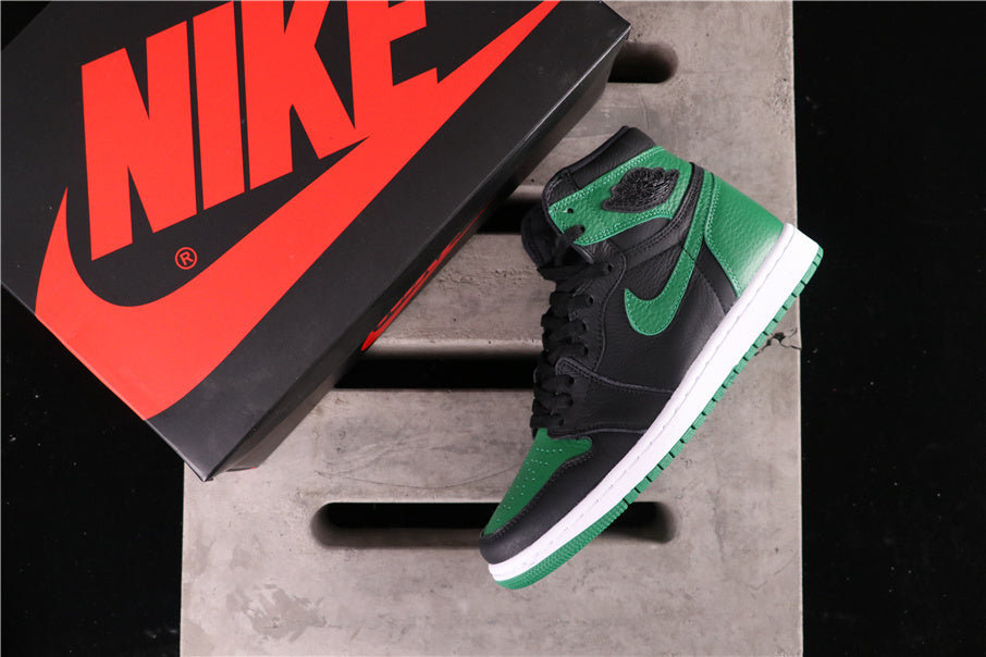 Air Jordan 1 High Pine Sneakers in Green Black 555088-030 - product image from the listing.