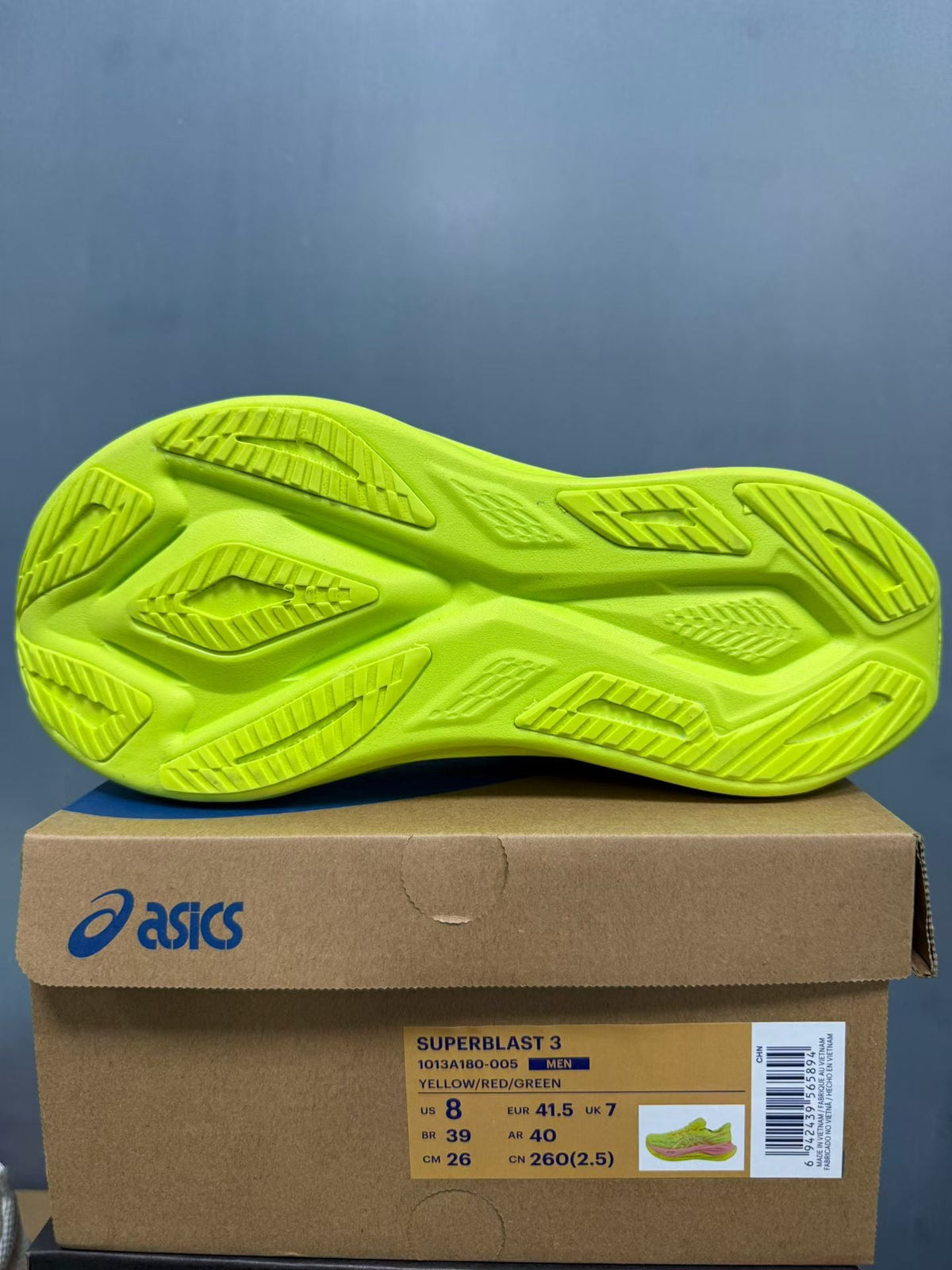 ASICS Superblast 3 Shoes for Running Yellow/Red/Green 1013A180-005 - product image from the listing.