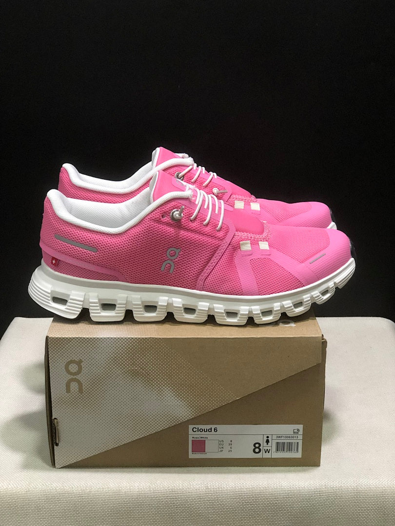 Pink and White On Cloud 6 Sneakers - product image from the listing.