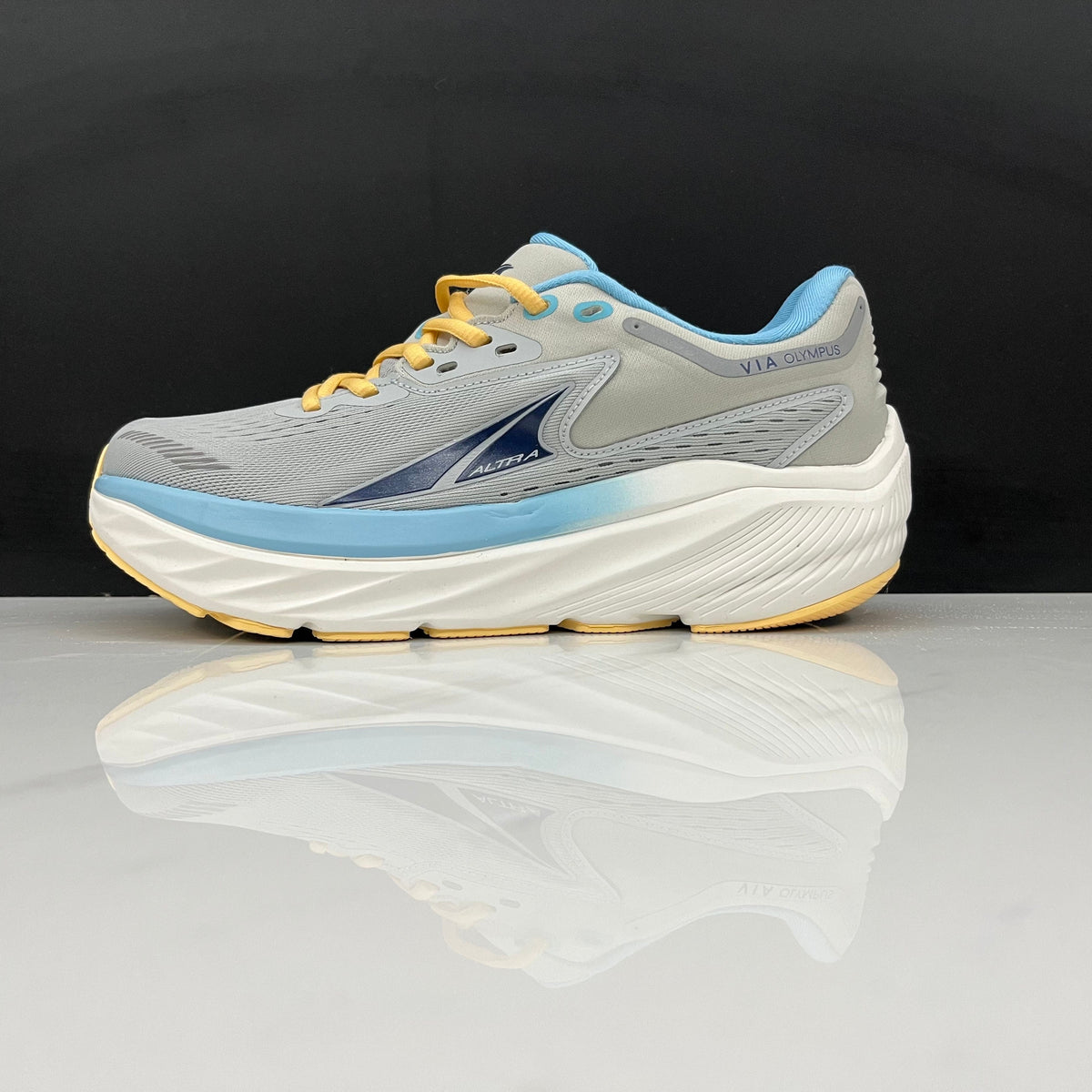 ALTRA Via Olympus Road Running Shoes, in Gray Blue Yellow - product image from the listing.