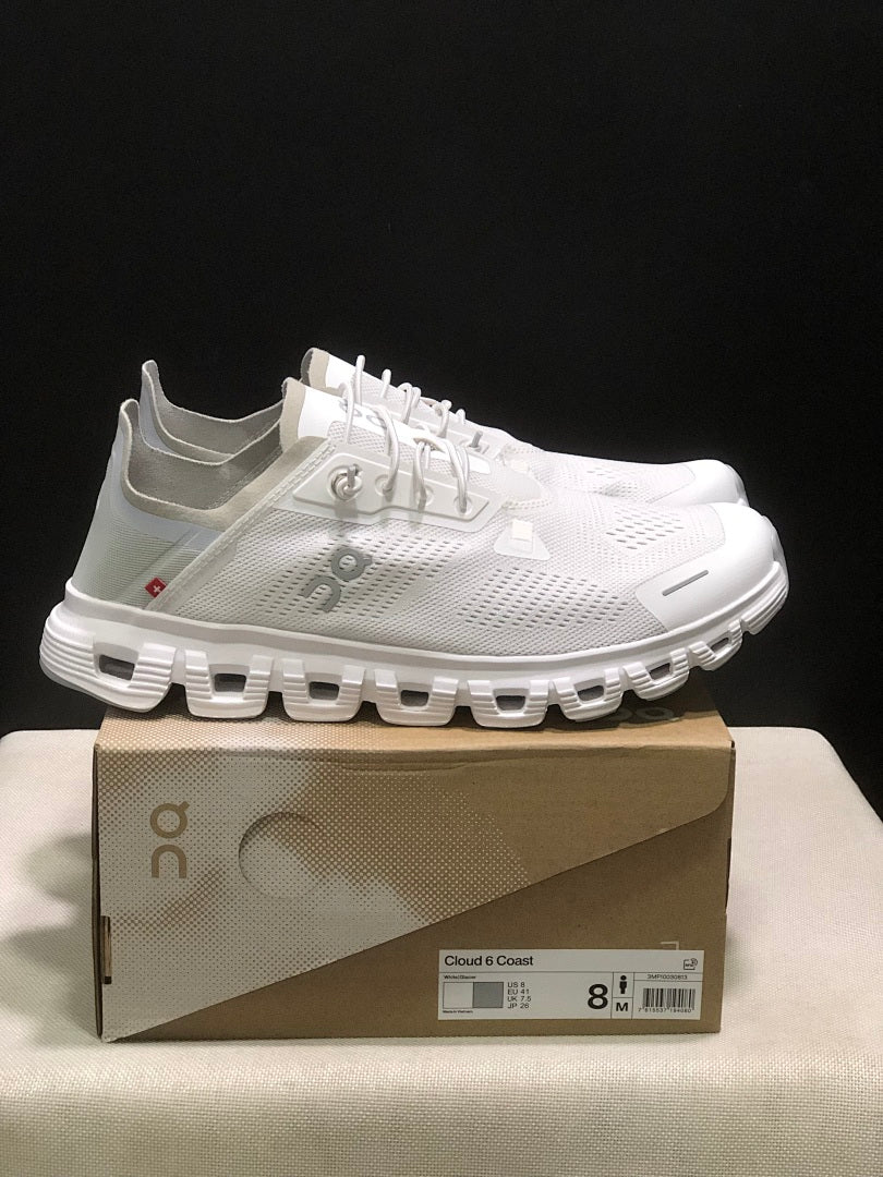 On Cloud 6 Coast Sneakers, in White and Gray - product image from the listing.