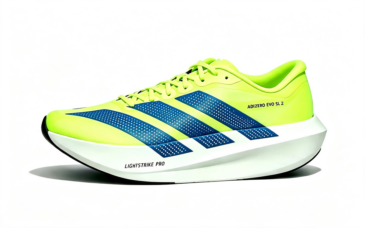 Adizero Evo SL 2 Running Shoes Neon in Green Blue - product image from the listing.
