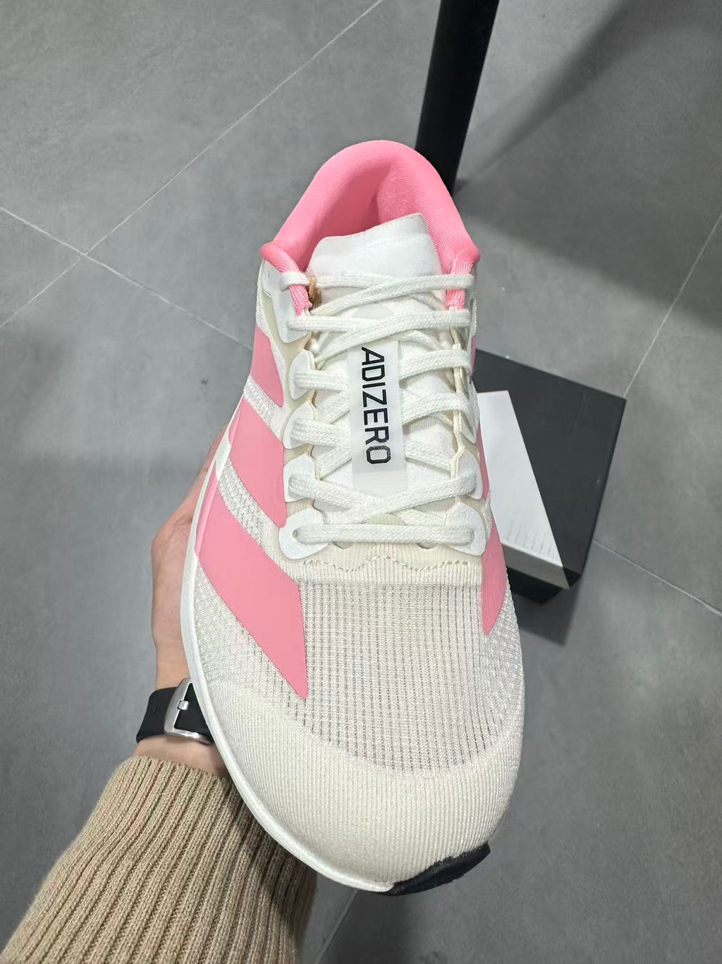 adidas Adizero Lightstrike Pro Running Shoes in White Pink - product image from the listing.