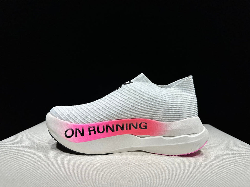 Pink and White On Cloudboom Strike LS Running Shoes - product image from the listing.