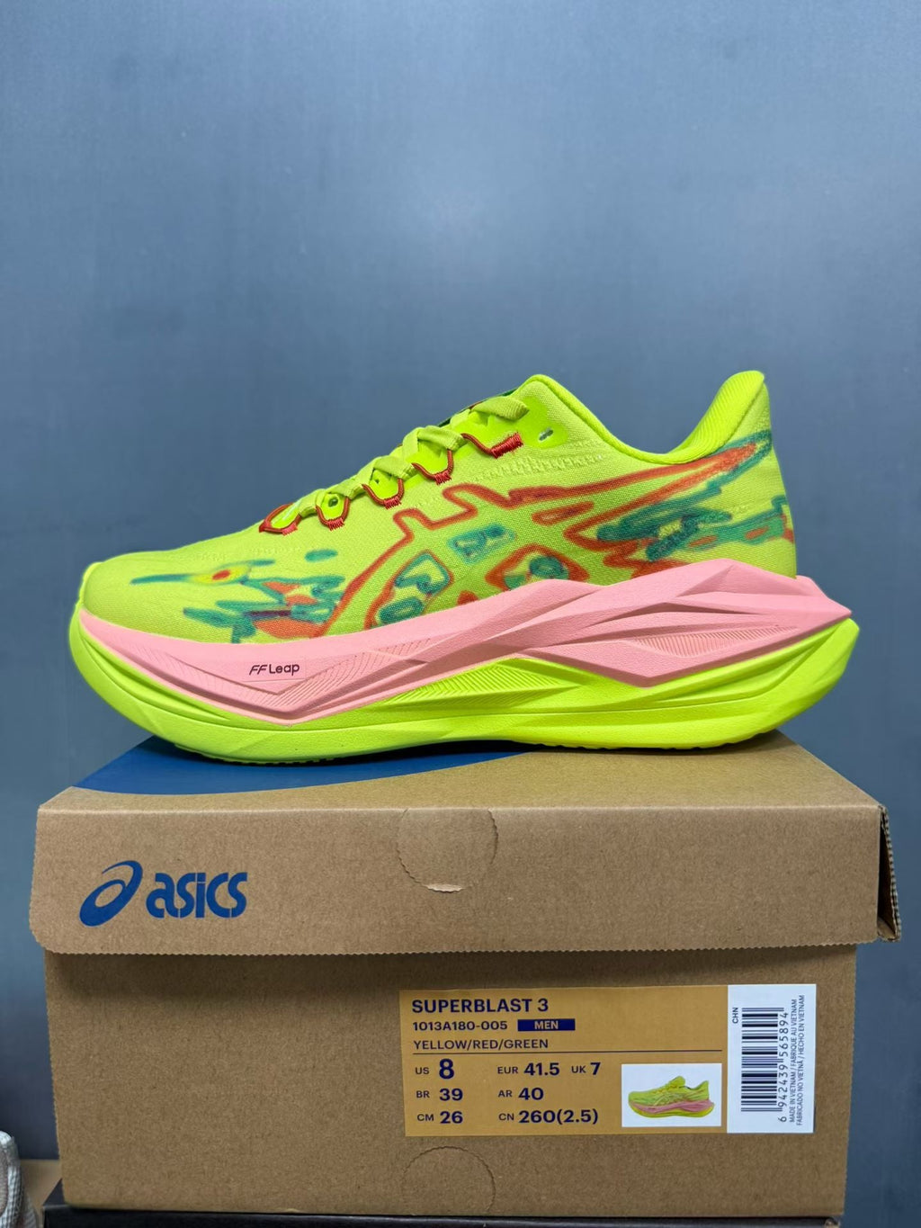 ASICS Superblast 3 Shoes for Running Yellow/Red/Green 1013A180-005 - product image from the listing.