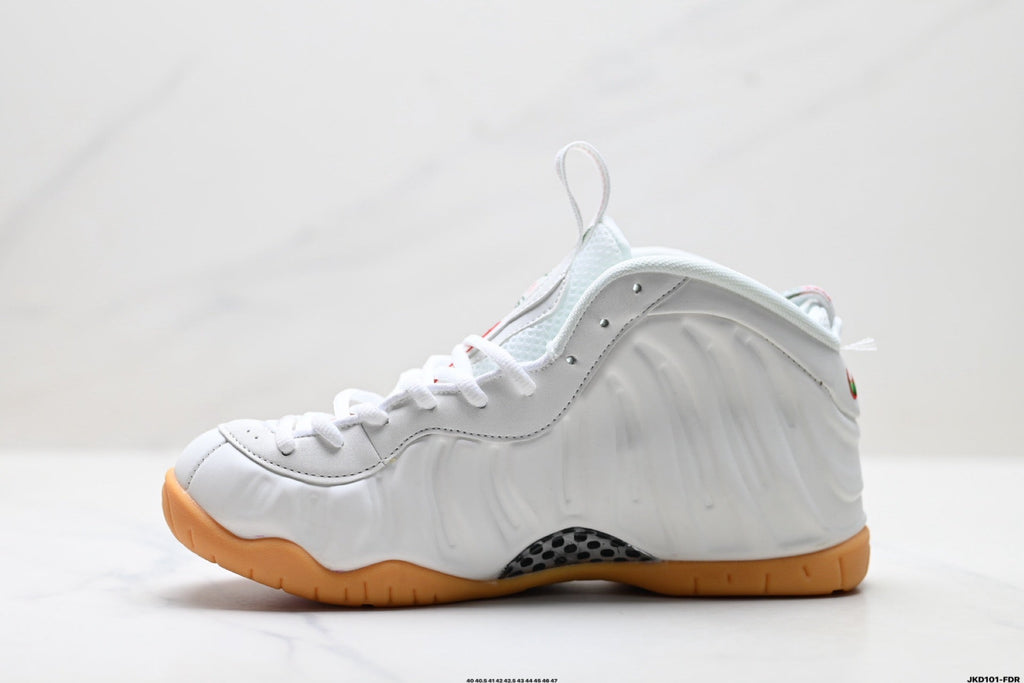 Nike Air Penny Foamposite Sneakers in White and Gum - product image from the listing.