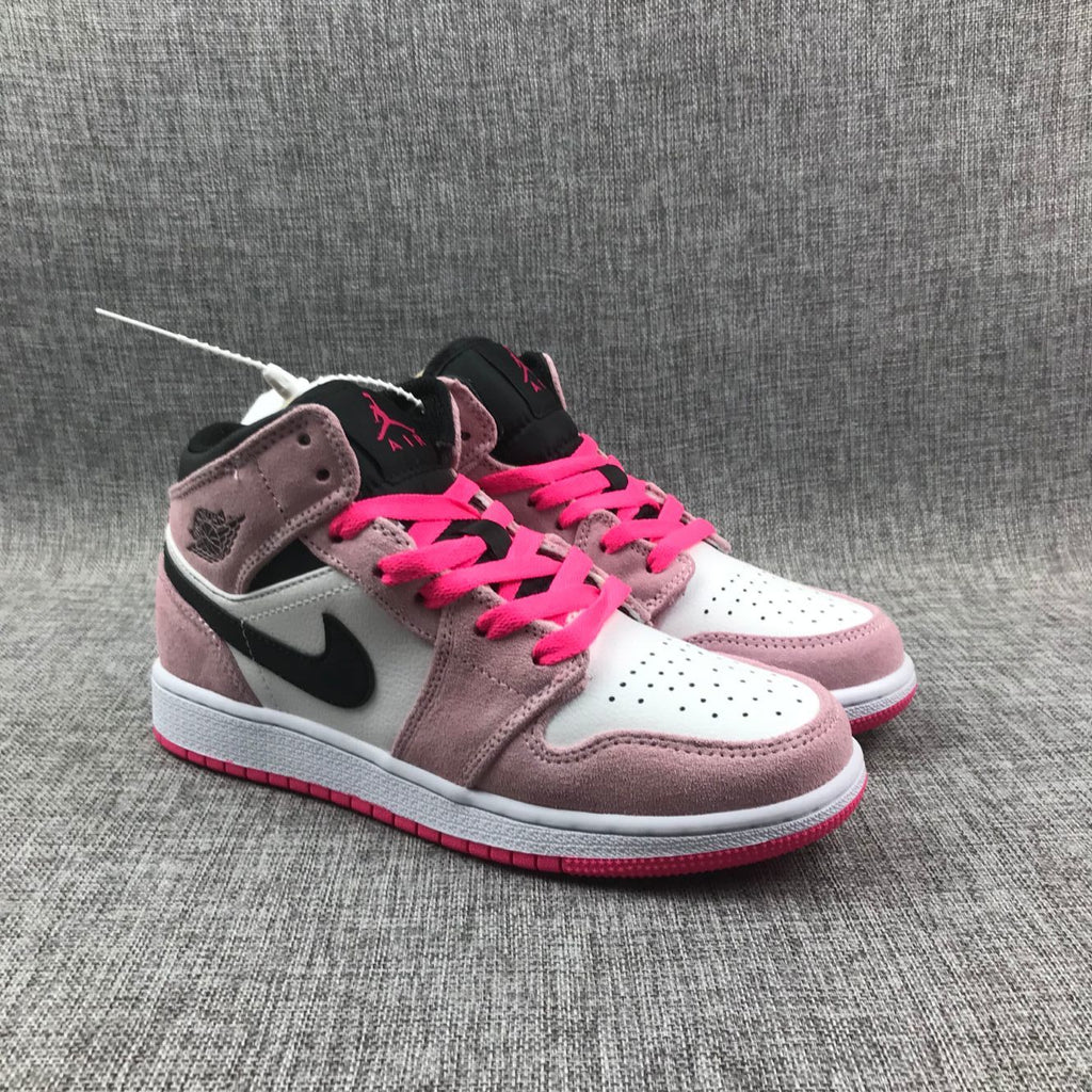 Jordan 1 Mid Sneakers in Pink White Black 852542-801 - product image from the listing.
