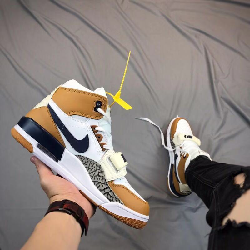 Jordan Legacy 312 High-Top Basketball Shoes, in White Tan Navy - product image from the listing.