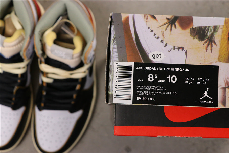 Air Jordan 1 Retro High OG NRG Sneakers White Black Varsity in Red - product image from the listing.