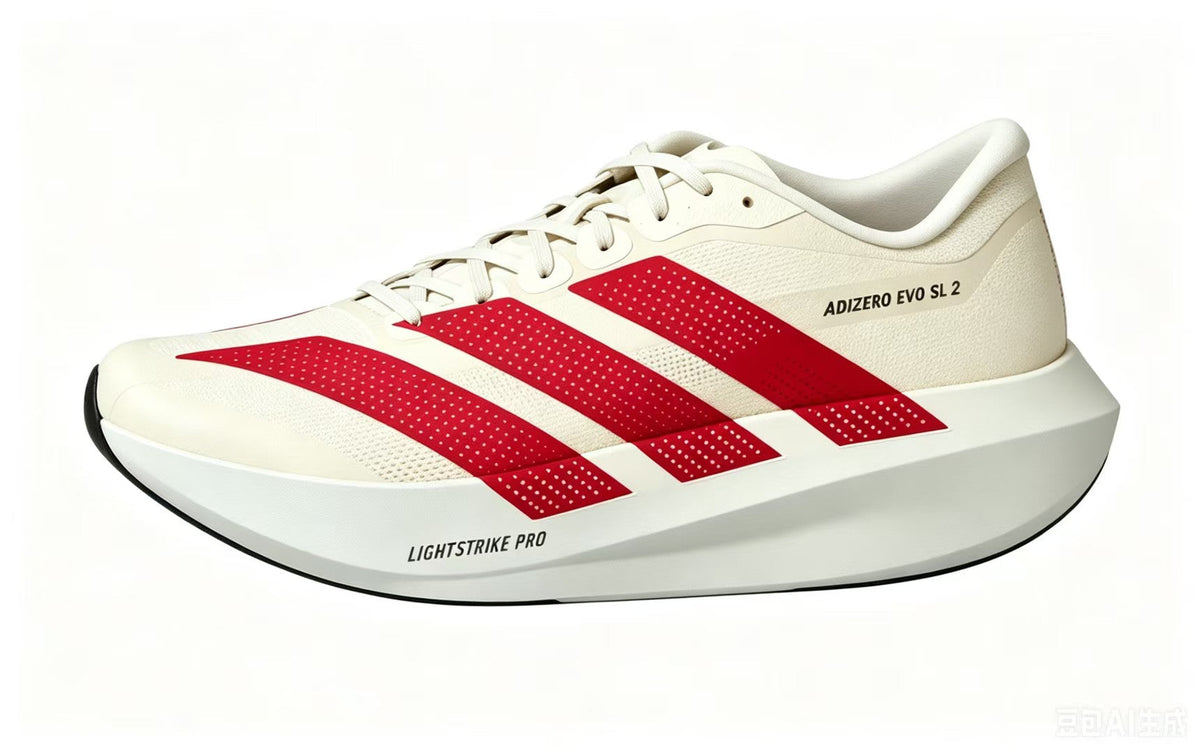 Adizero Evo SL 2 Running Shoes in Off-White and in Red - product image from the listing.