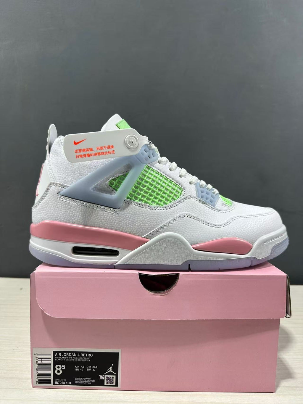 Air Jordan 4 Retro White Pink Green IB7068-100 - product image from the listing.