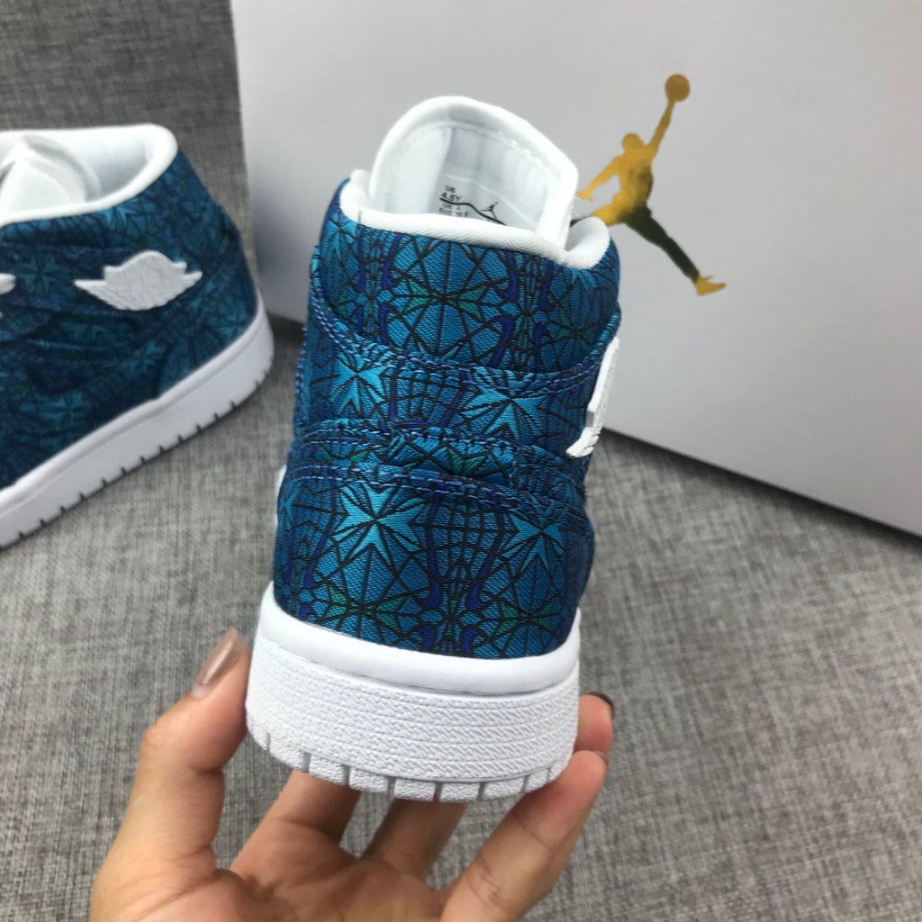 Women's Air Jordan 1 Mid Blue Pattern Sneakers AH7389-300 - product image from the listing.