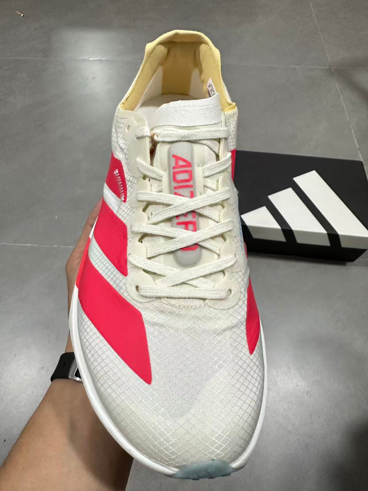 adidas Lightstrike Pro Running Shoes in White Red JR4542 - product image from the listing.