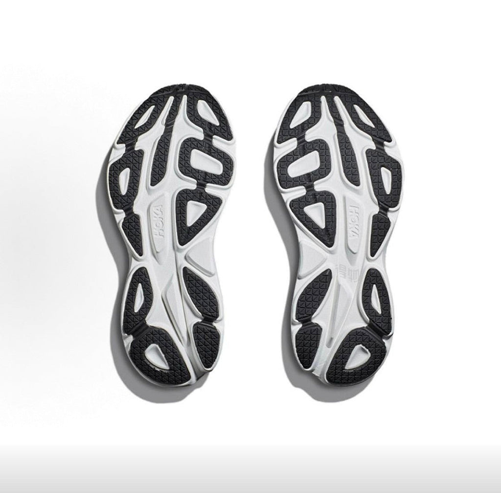 HOKA Bondi 8 Running Shoes in White and Black - product image from the listing.