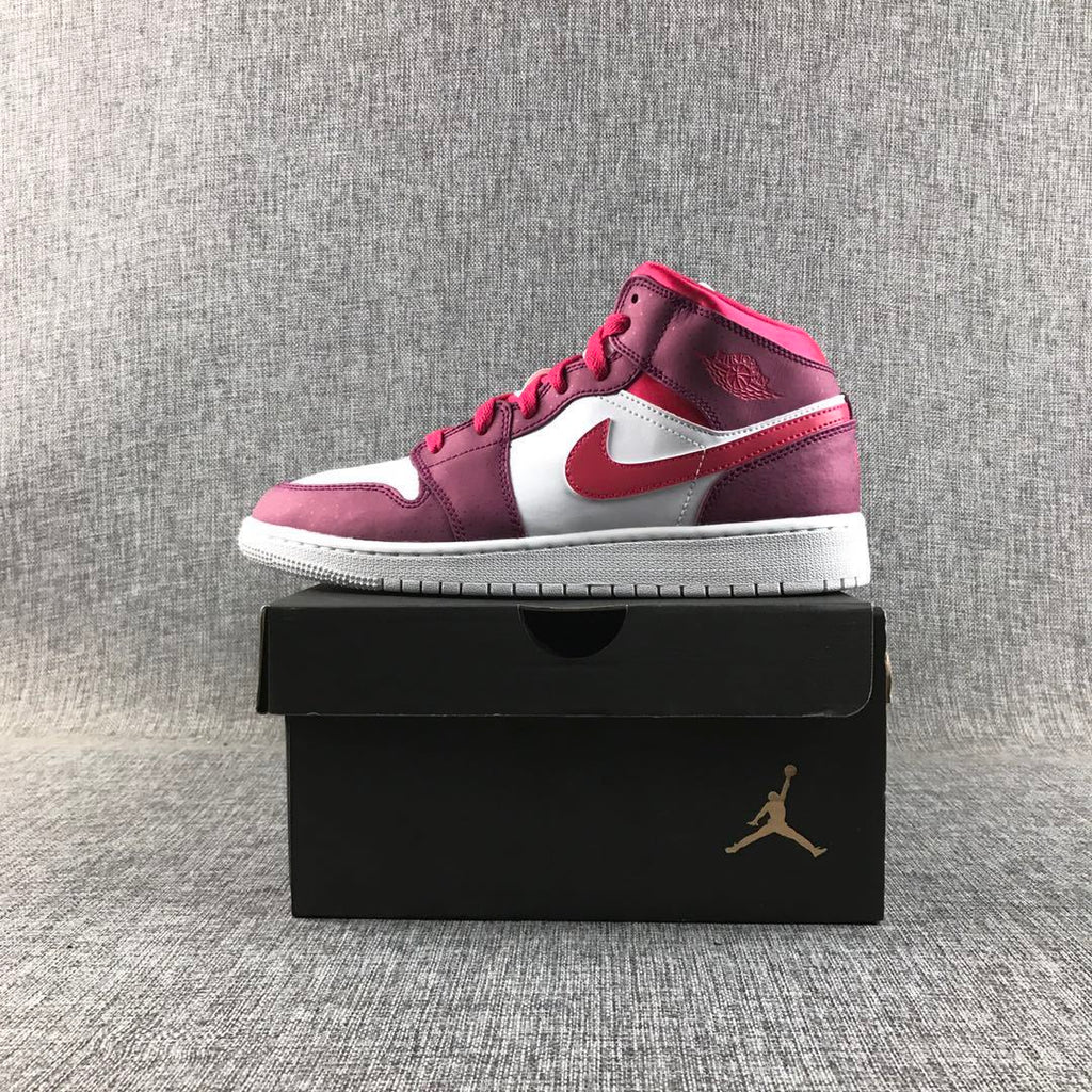 Air Jordan 1 High Sneakers in White, in Pink and Burgundy - product image from the listing.