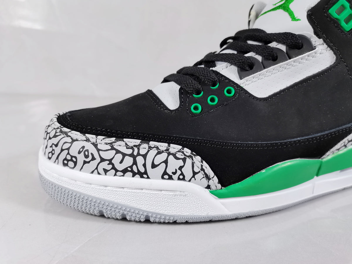 Black Green Elephant Print Sneakers - Jordan 3 - product image from the listing.