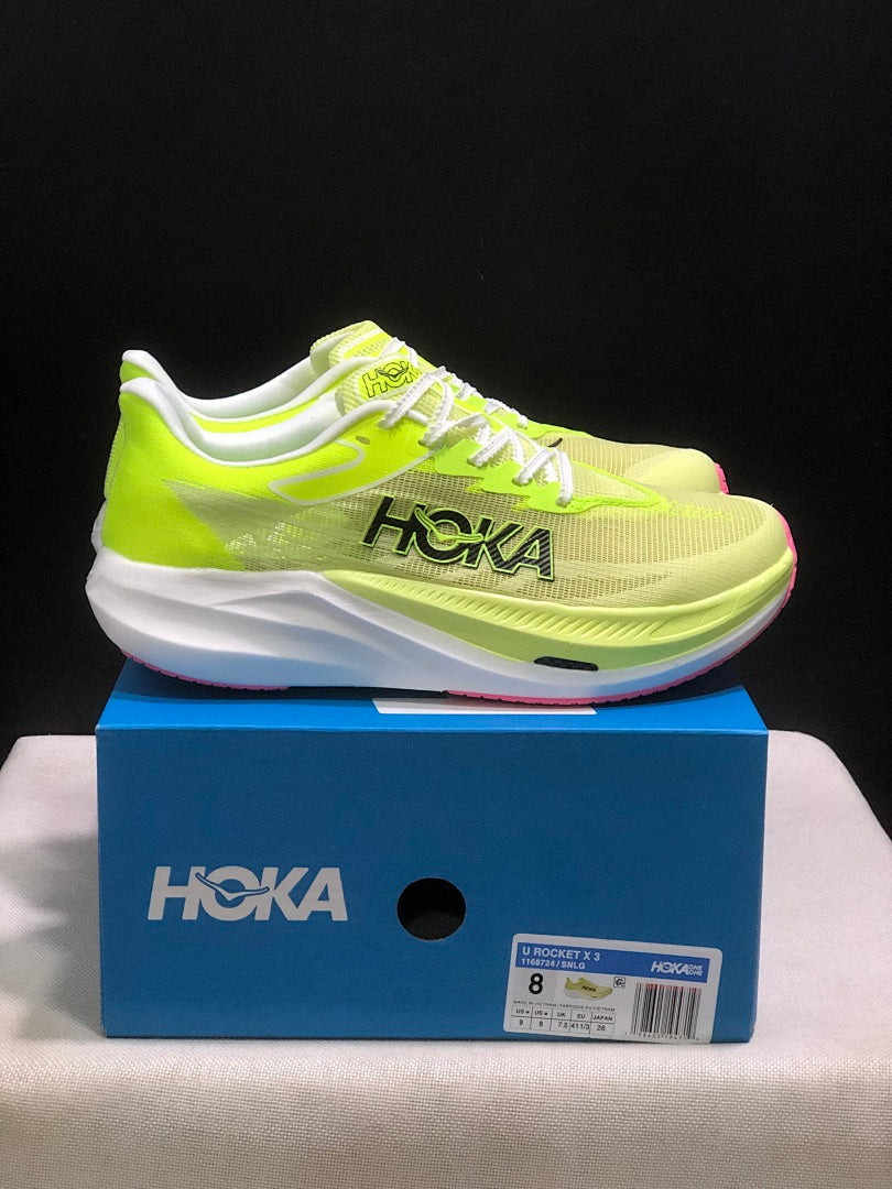 HOKA Rocket X 3 Running Shoes in Neon in Yellow and Pink - product image from the listing.