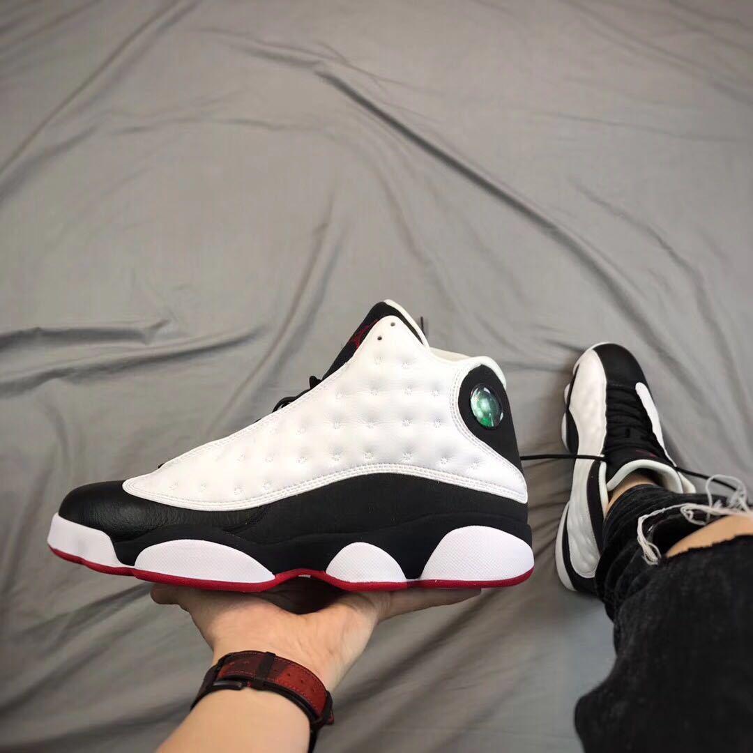 Air Jordan 13 He Got Game Sneakers in Black White Red - product image from the listing.