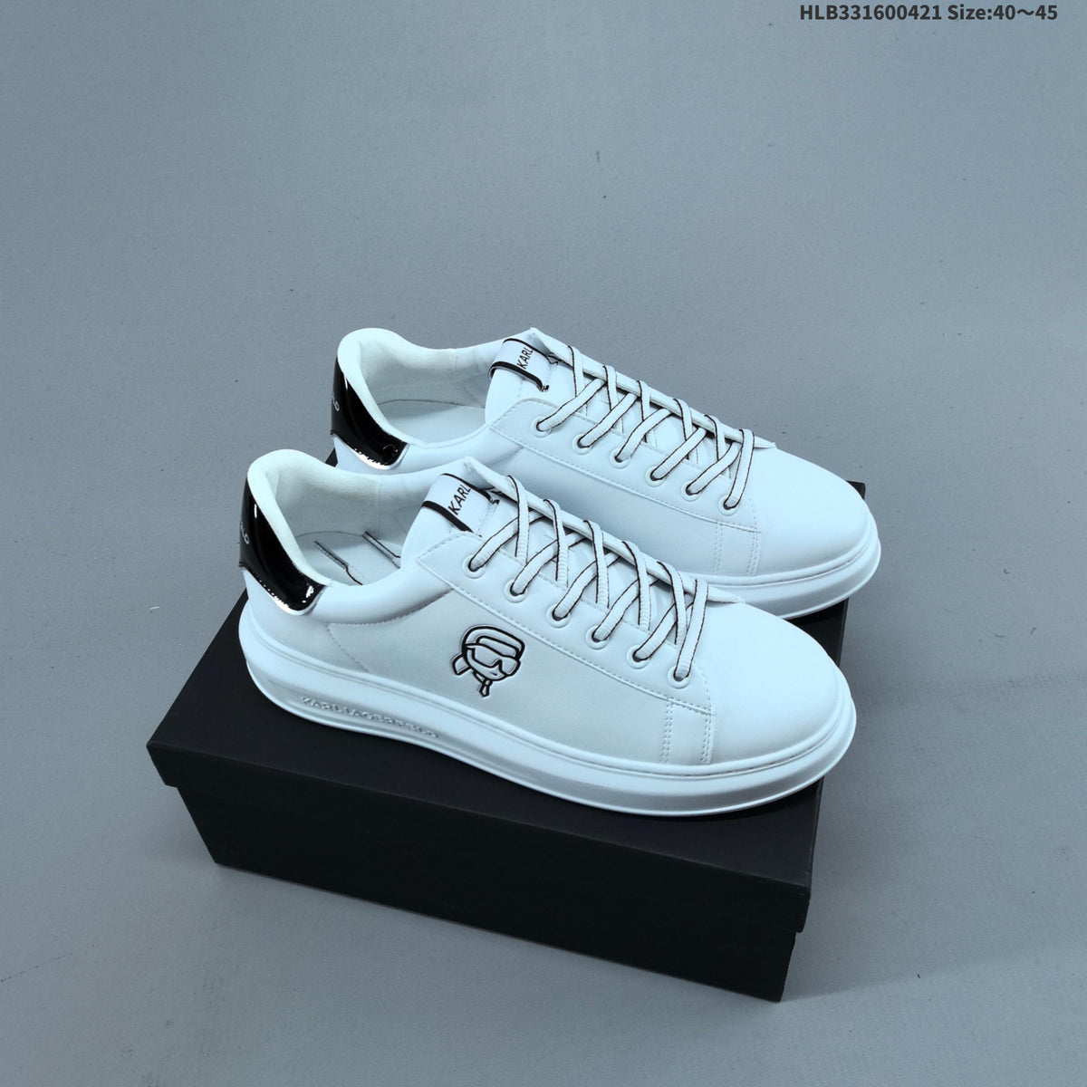 Karl Lagerfeld White Low-Cut Lace-Up Sneakers with Logo - product image from the listing.