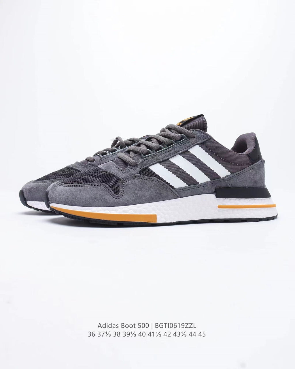 adidas Boot 500 Running Sneakers in Grey Black Orange - product image from the listing.