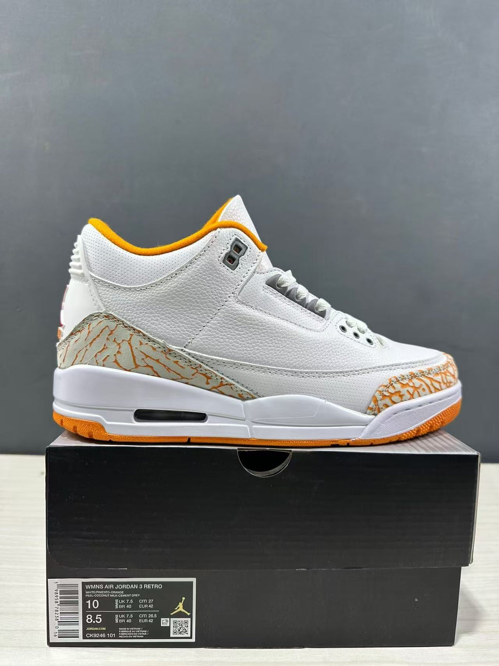 Air Jordan 3 Retro White Orange Peel Sneakers CK9246-101 - product image from the listing.