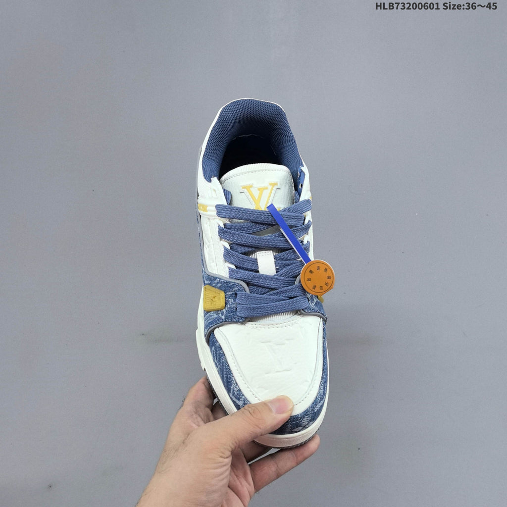 Louis Vuitton Blue Denim-Pattern Low-Cut Sneakers - product image from the listing.