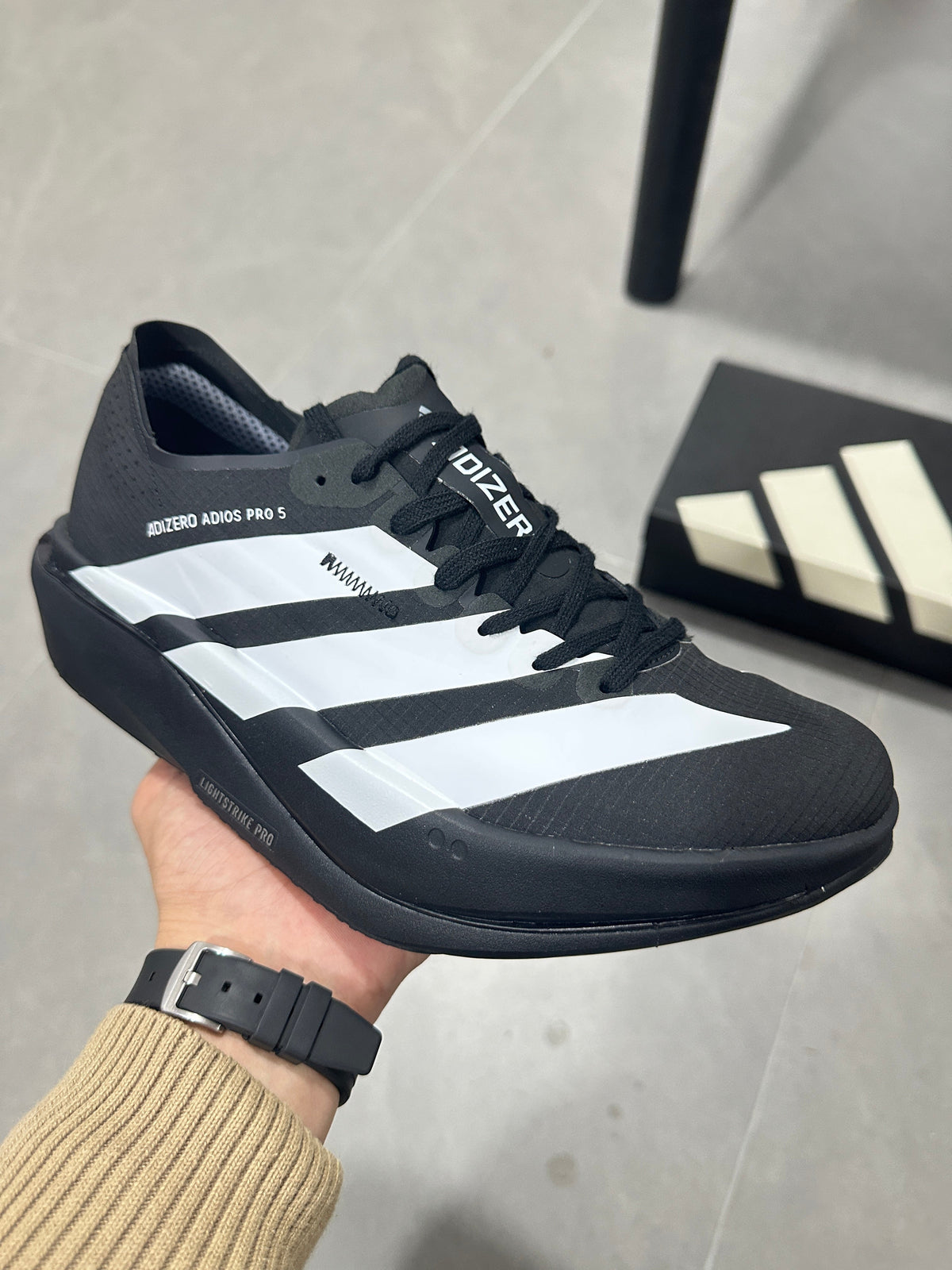 Adidas Adizero Adios Pro 5 Running Shoes in Black White KI8292 - product image from the listing.