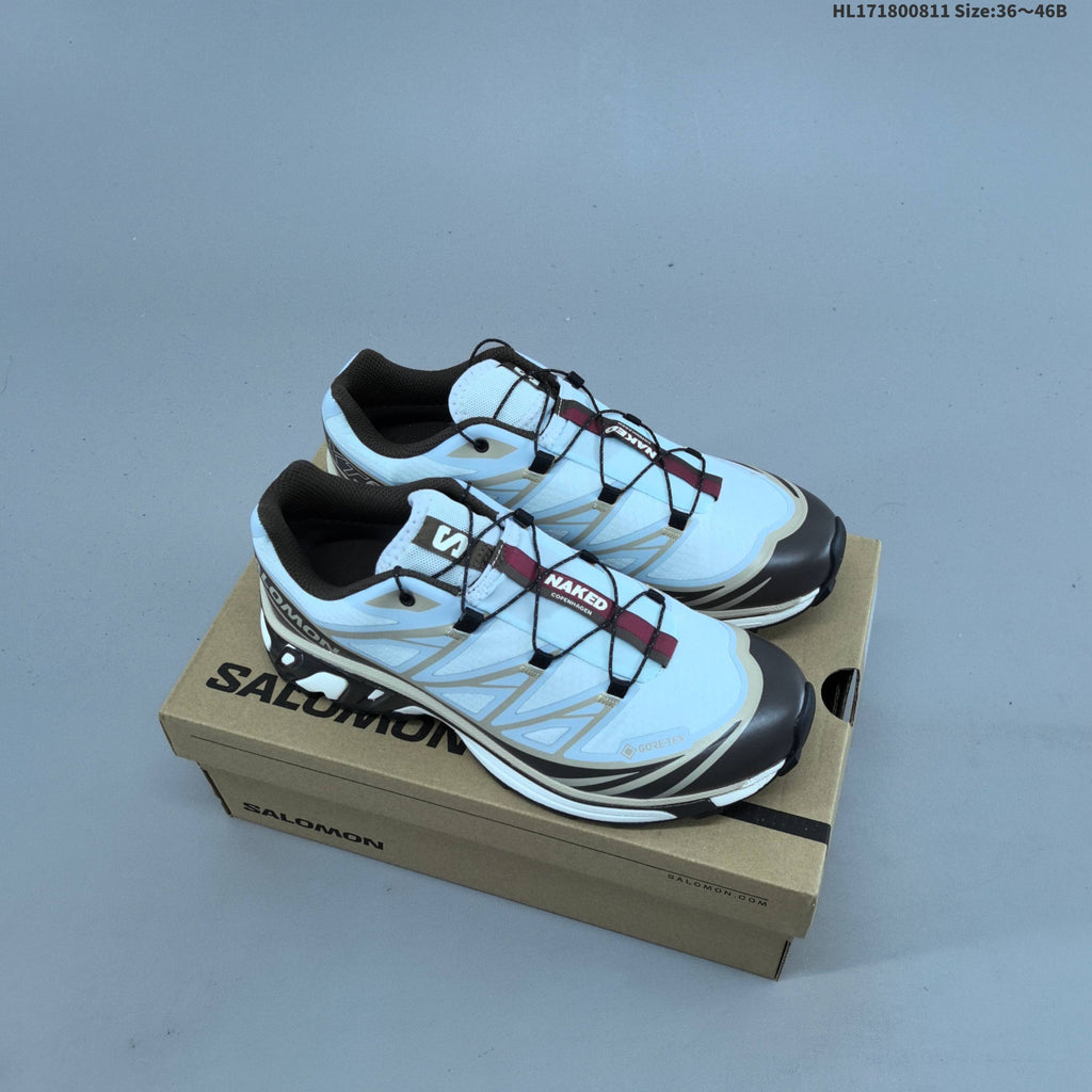 Salomon XT-6 GTX Trail Running Shoes, in Ice Blue and Black - product image from the listing.