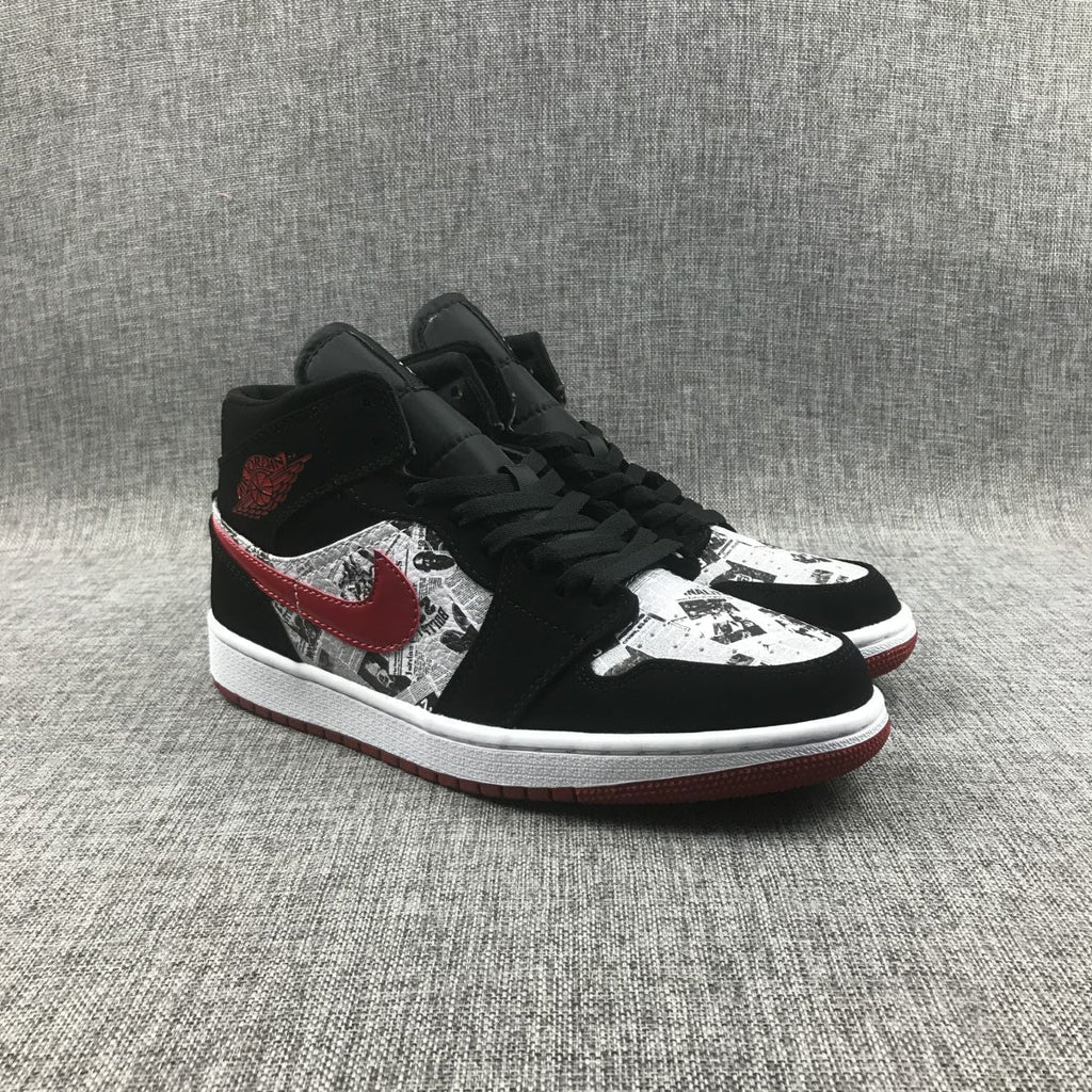 Air Jordan 1 Mid Sneakers in Black Red 852542-061 - product image from the listing.