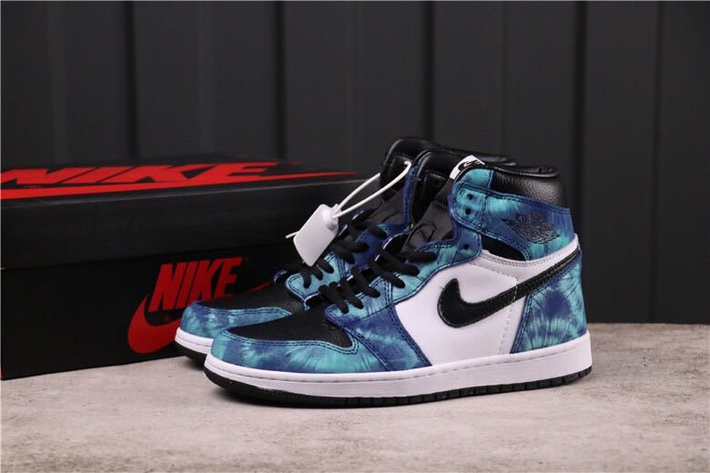 Air Jordan 1 High Tie-Dye Sneakers in Blue Black White - product image from the listing.