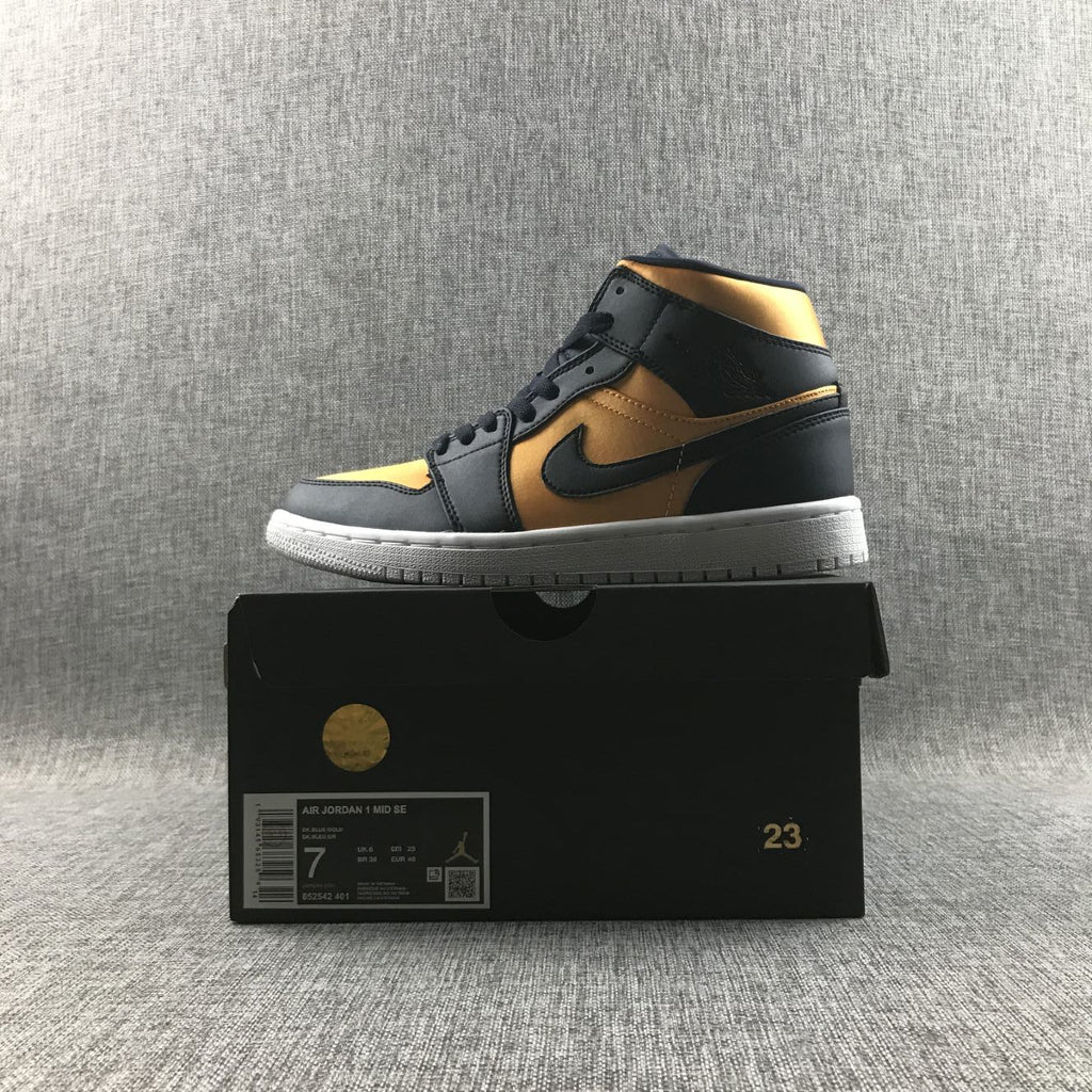 Air Jordan 1 Mid SE Sneakers in Black and Gold 852542-401 - product image from the listing.