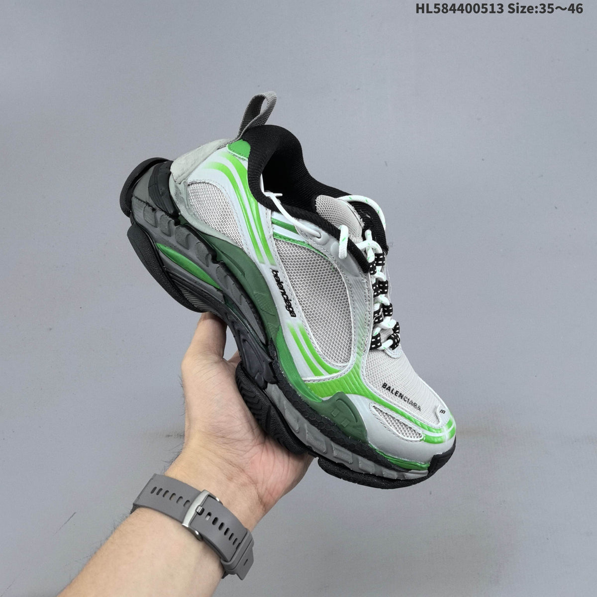 White and Green Balenciaga Triple S 2.0 Sneakers - product image from the listing.