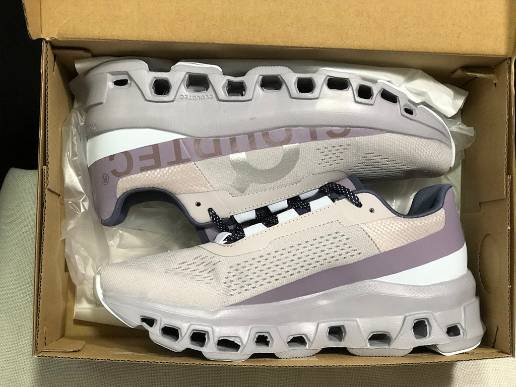 Gray and Purple On Cloudmonster Sneakers - product image from the listing.