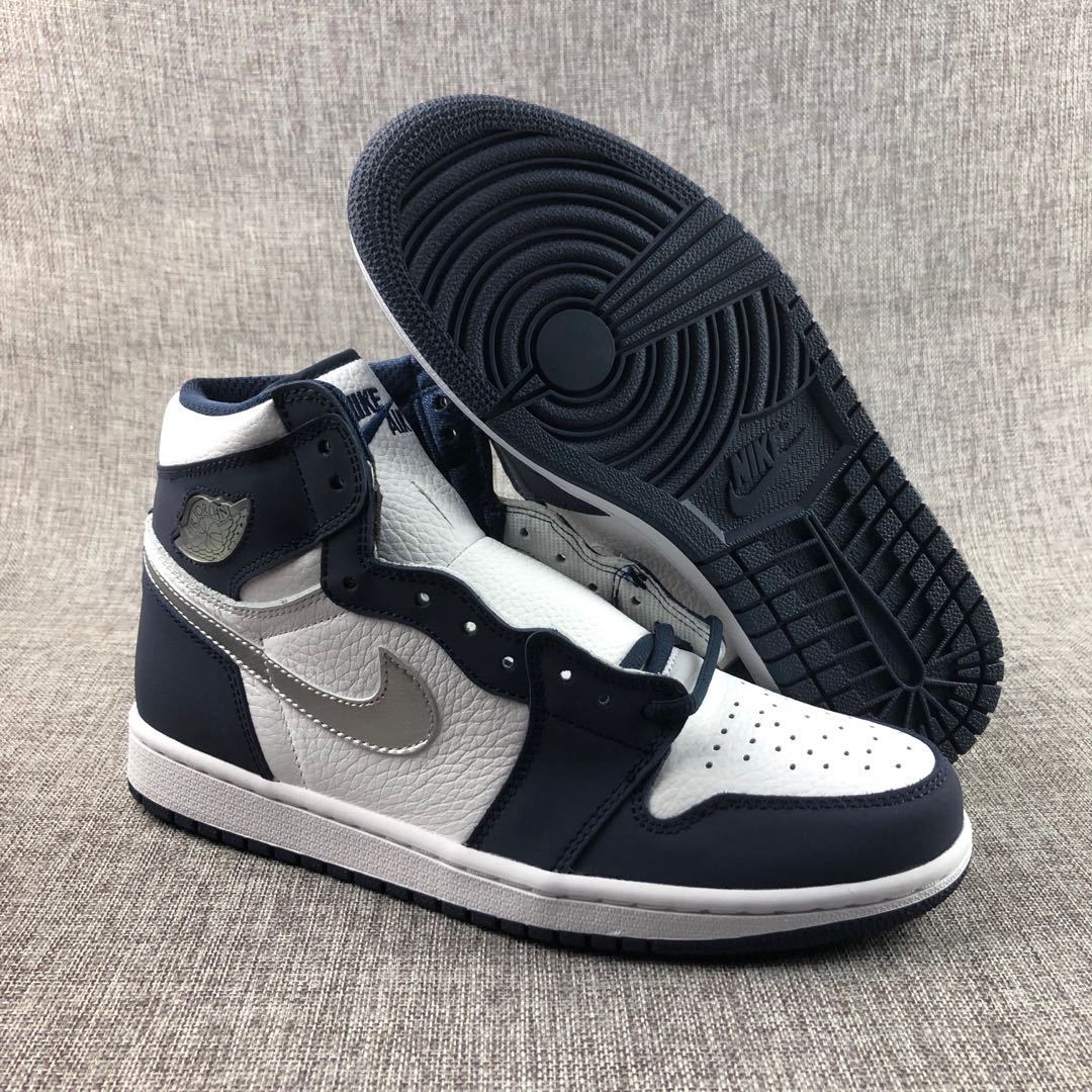 Air Jordan 1 Co.JP High Sneakers White Navy Silver DC1788-100 - product image from the listing.