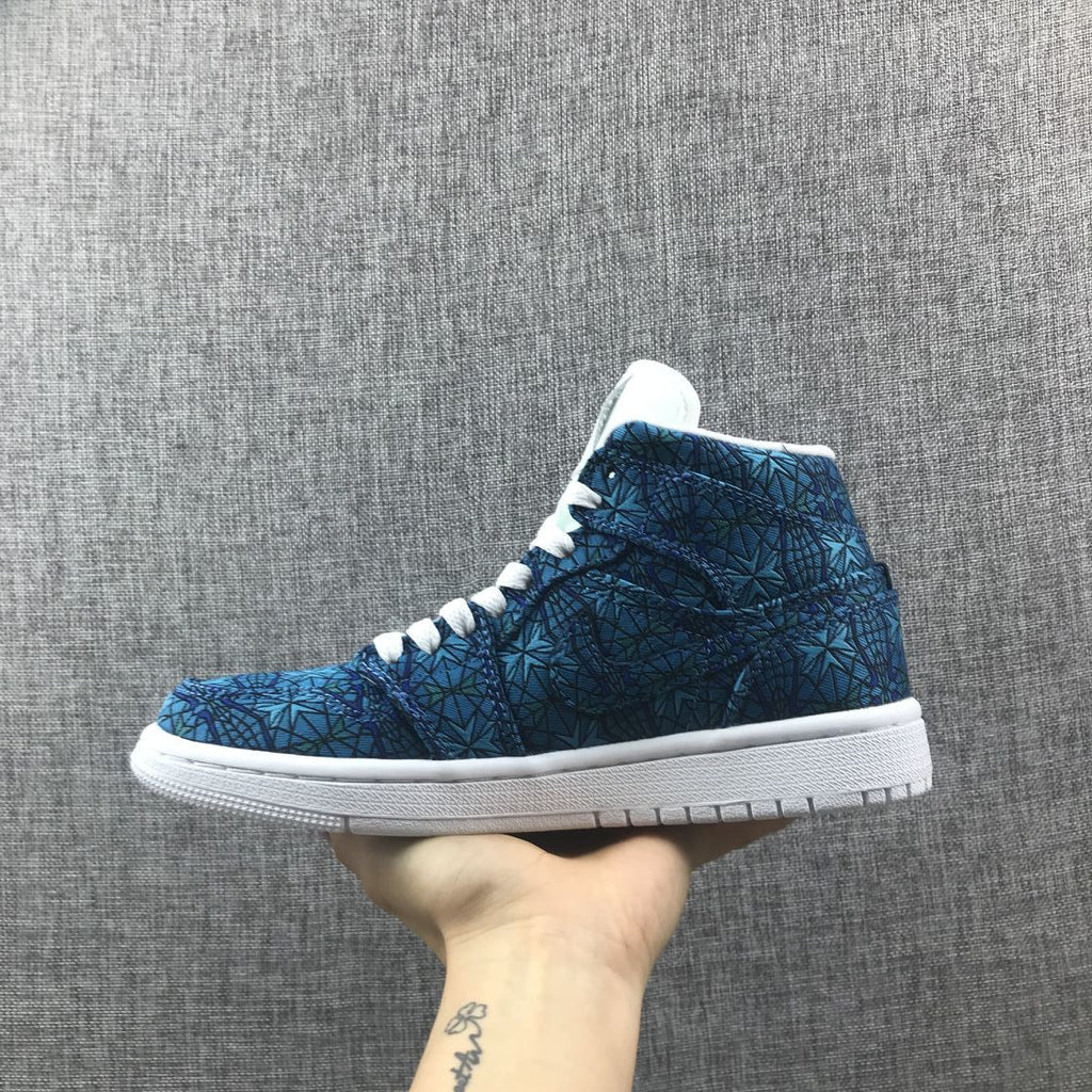 Women's Air Jordan 1 Mid Blue Pattern Sneakers AH7389-300 - product image from the listing.