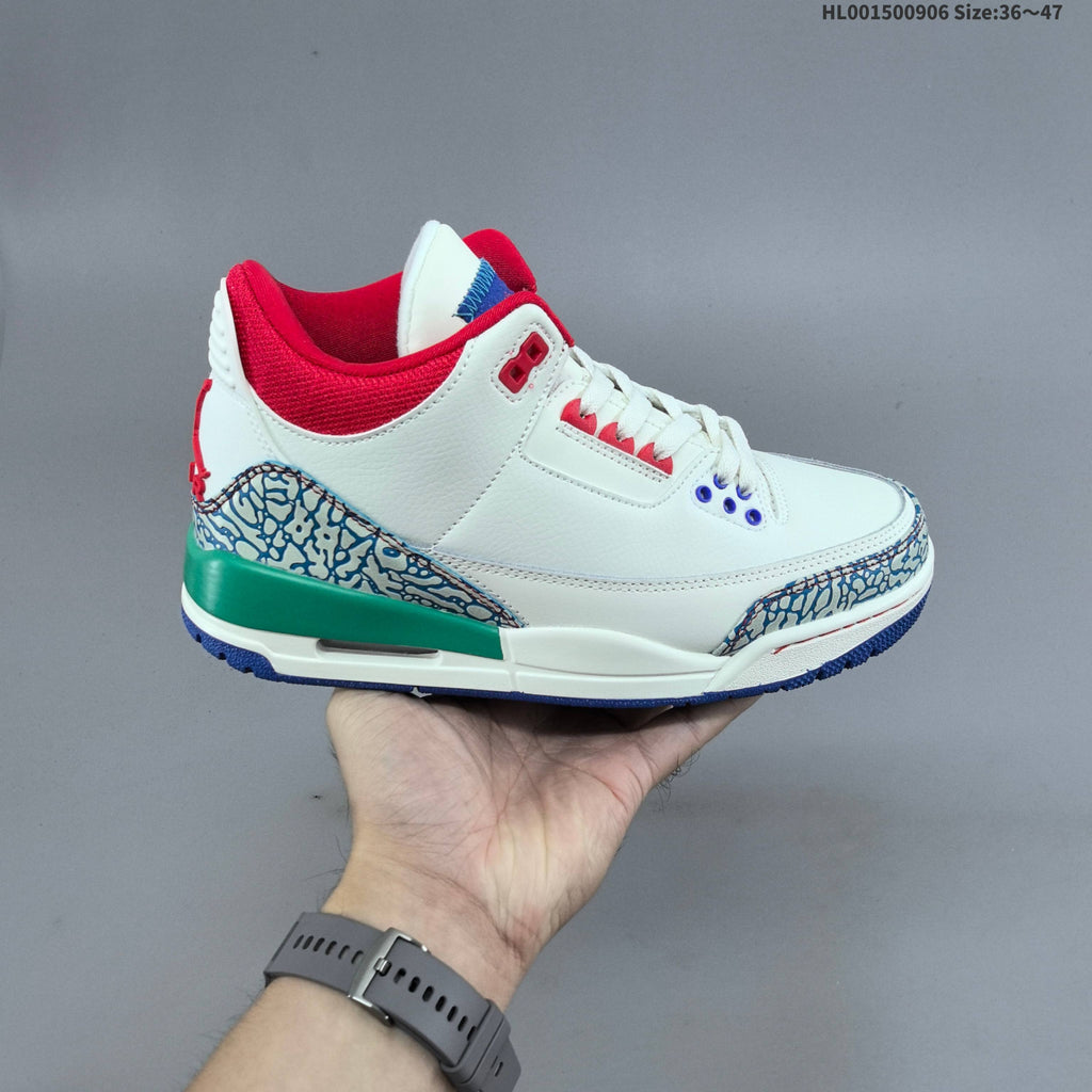 Air Jordan 3 Retro Chalk Track Sneakers in Red White Blue - product image from the listing.