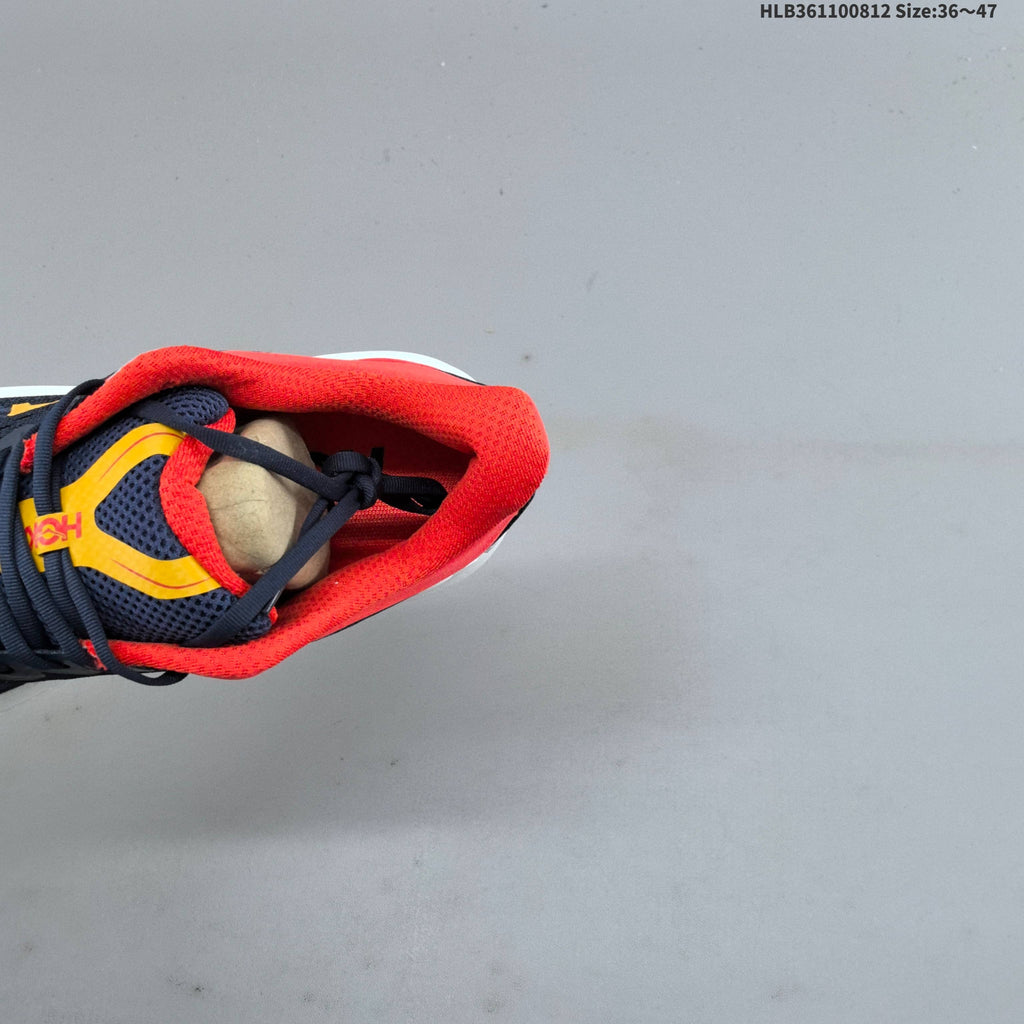 HOKA Bondi 9 Running Shoes in Navy, in Red and Yellow - product image from the listing.